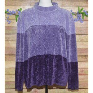 Alfred Dunner Womens Purple Mock Neck Cable Knit Chenille Sweater Plus Size 1X